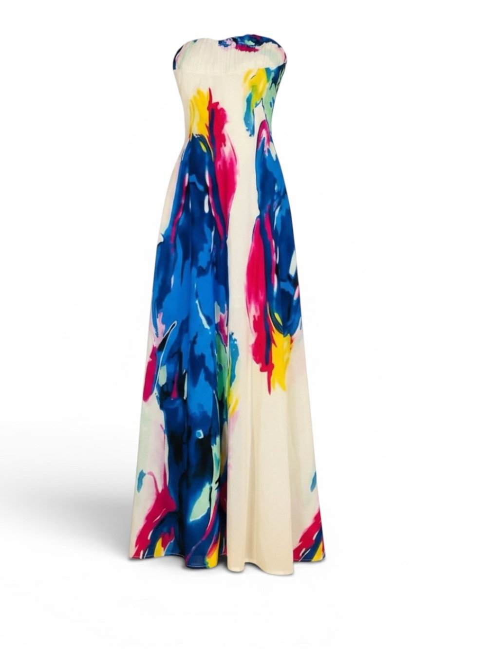 Strapless Watercolor Print Maxi Dress